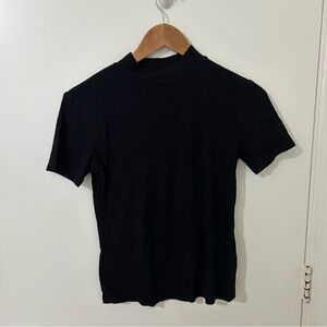 Zara | Women’s Black Ribbed Mock Neck Knit Short Sleeve Top | Size Small